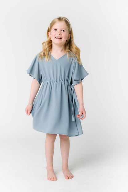 Little Naples Flutter Sleeve Girl's Dress - Dusty Blue GIRL'S DRESS Arbor Dusty Blue L 