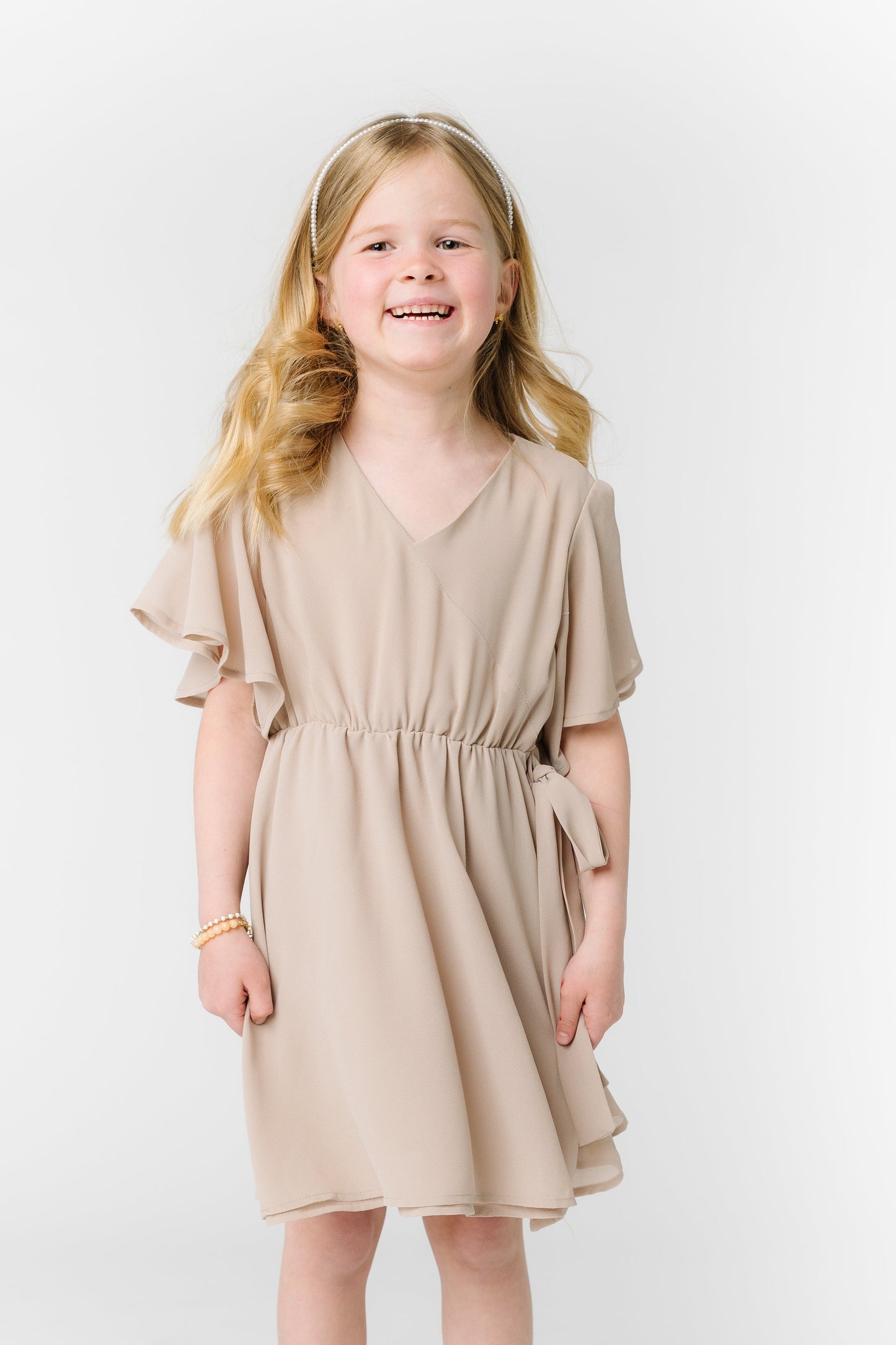 Little Naples Flutter Sleeve Girl's Dress - Taupe GIRL'S DRESS Arbor Taupe L 