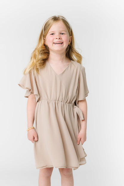 Little Naples Flutter Sleeve Girl's Dress - Taupe GIRL'S DRESS Arbor Taupe L 