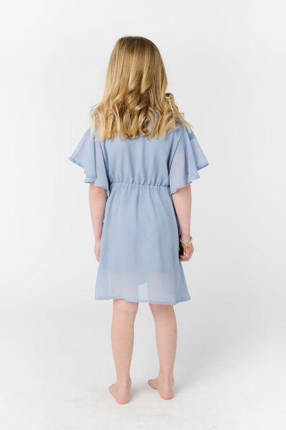 Little Naples Flutter Sleeve Girl's Dress - Arbor Blue GIRL'S DRESS Arbor 