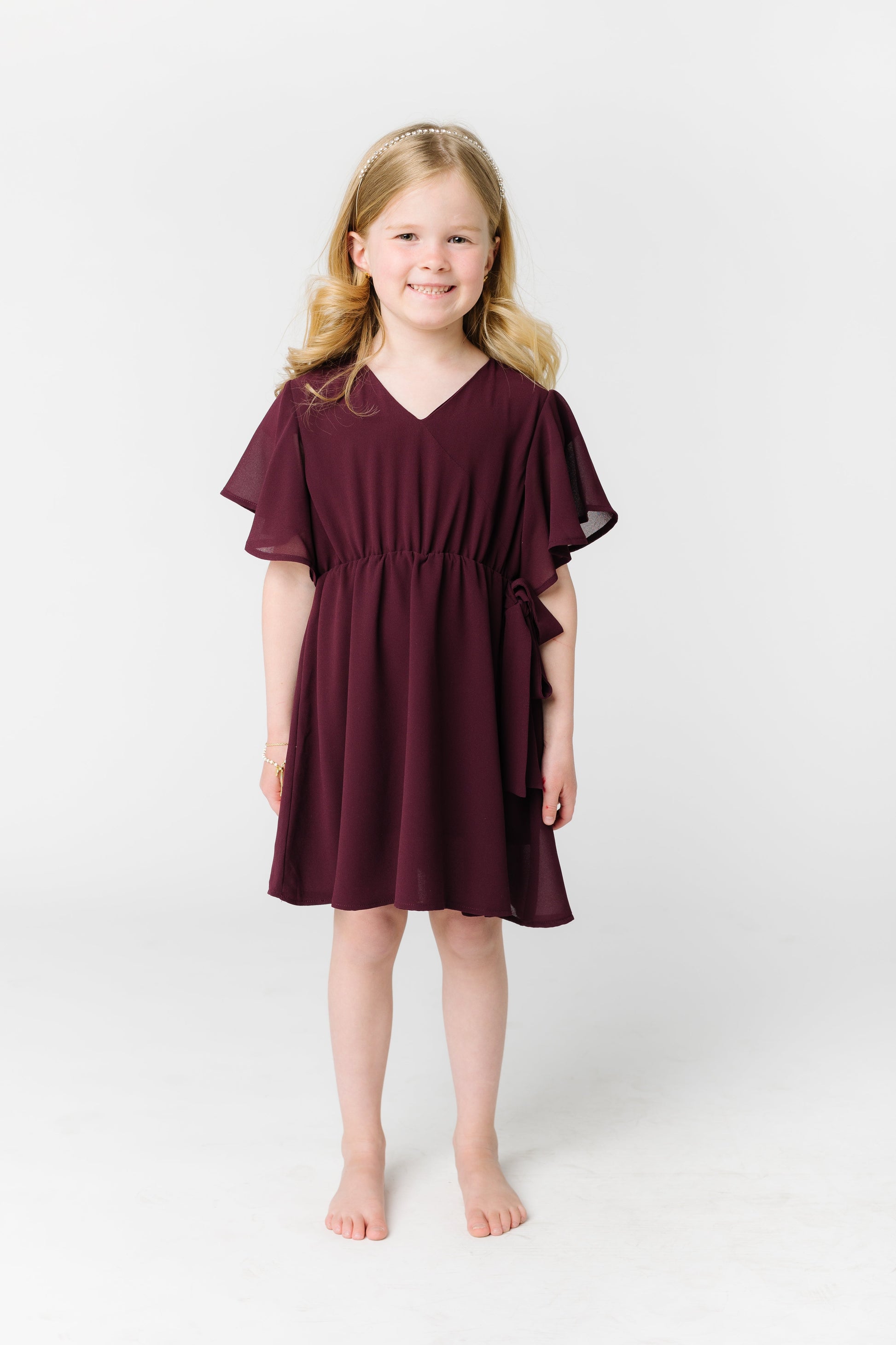 Little Naples Flutter Sleeve Girl's Dress - Wine GIRL'S DRESS Arbor 