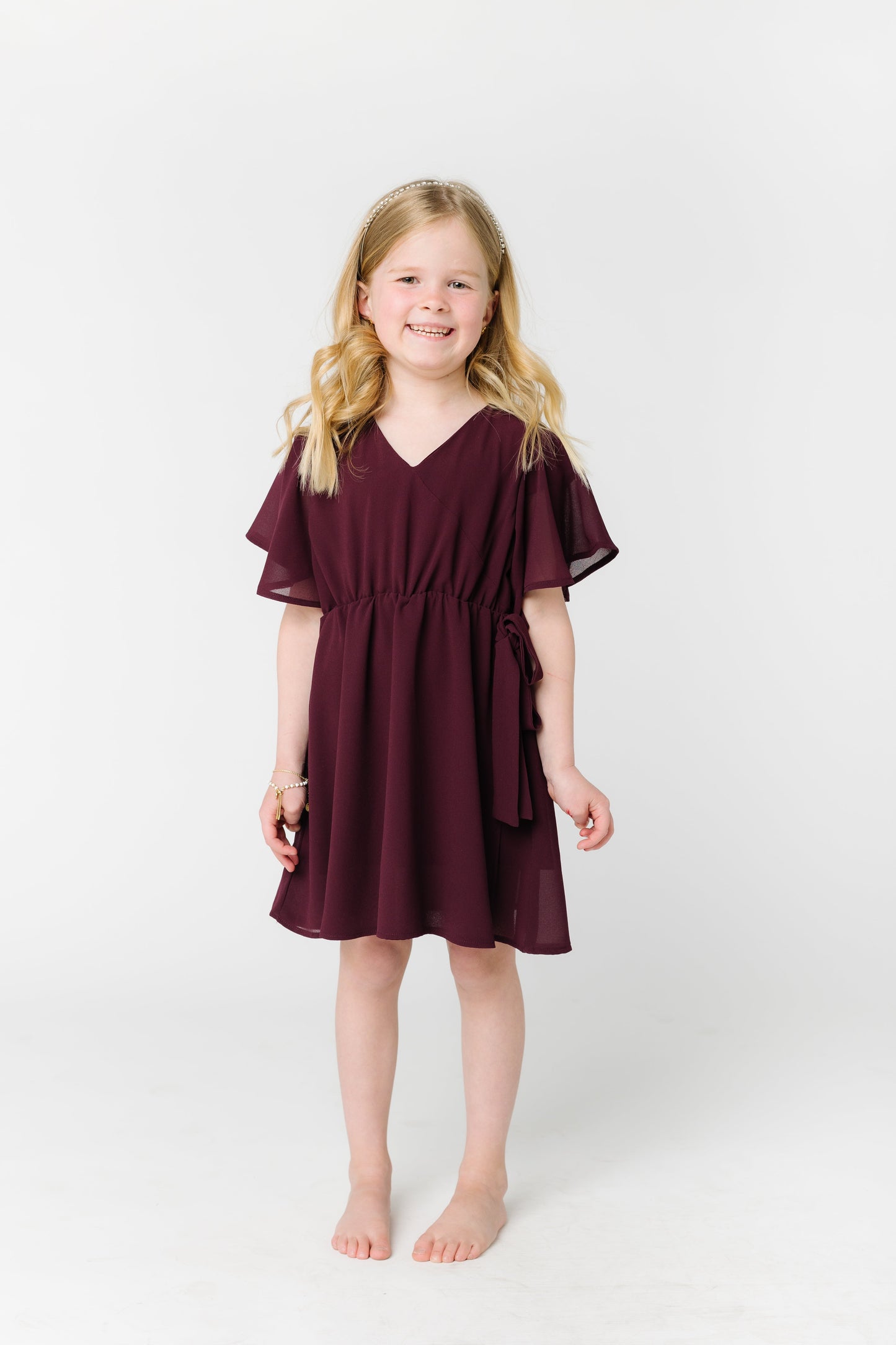 Little Naples Flutter Sleeve Girl's Dress - Wine GIRL'S DRESS Arbor 