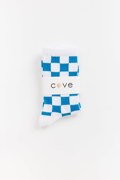 Checker Retro Socks WOMEN'S SOCKS Cove Accessories Blue/White OS 