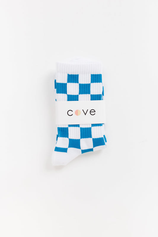 Checker Retro Socks WOMEN'S SOCKS Cove Accessories Blue/White OS 