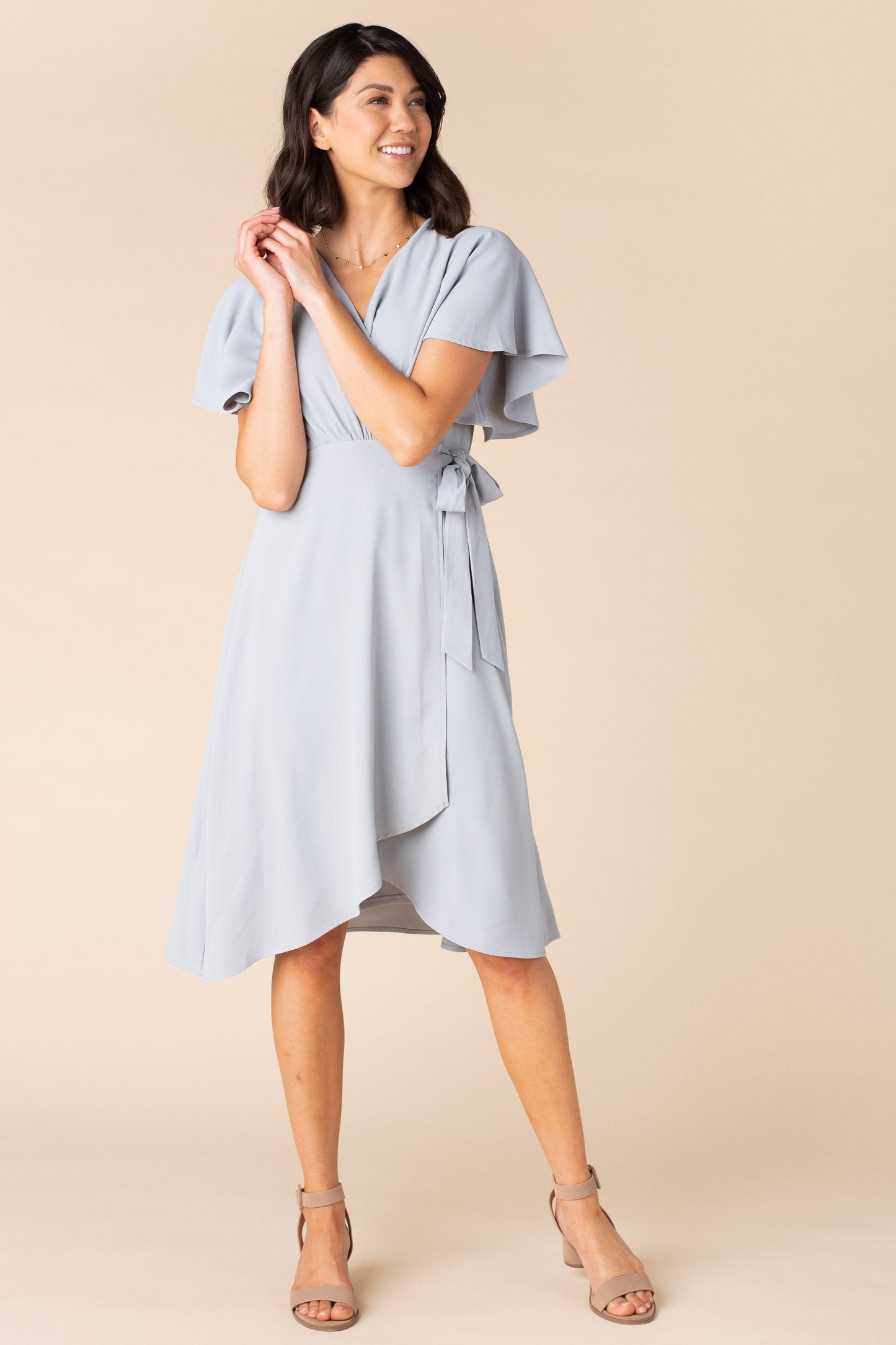 Daphne Tulip Wrap Dress - Dusty blue Bridesmaid Dress Arbor 