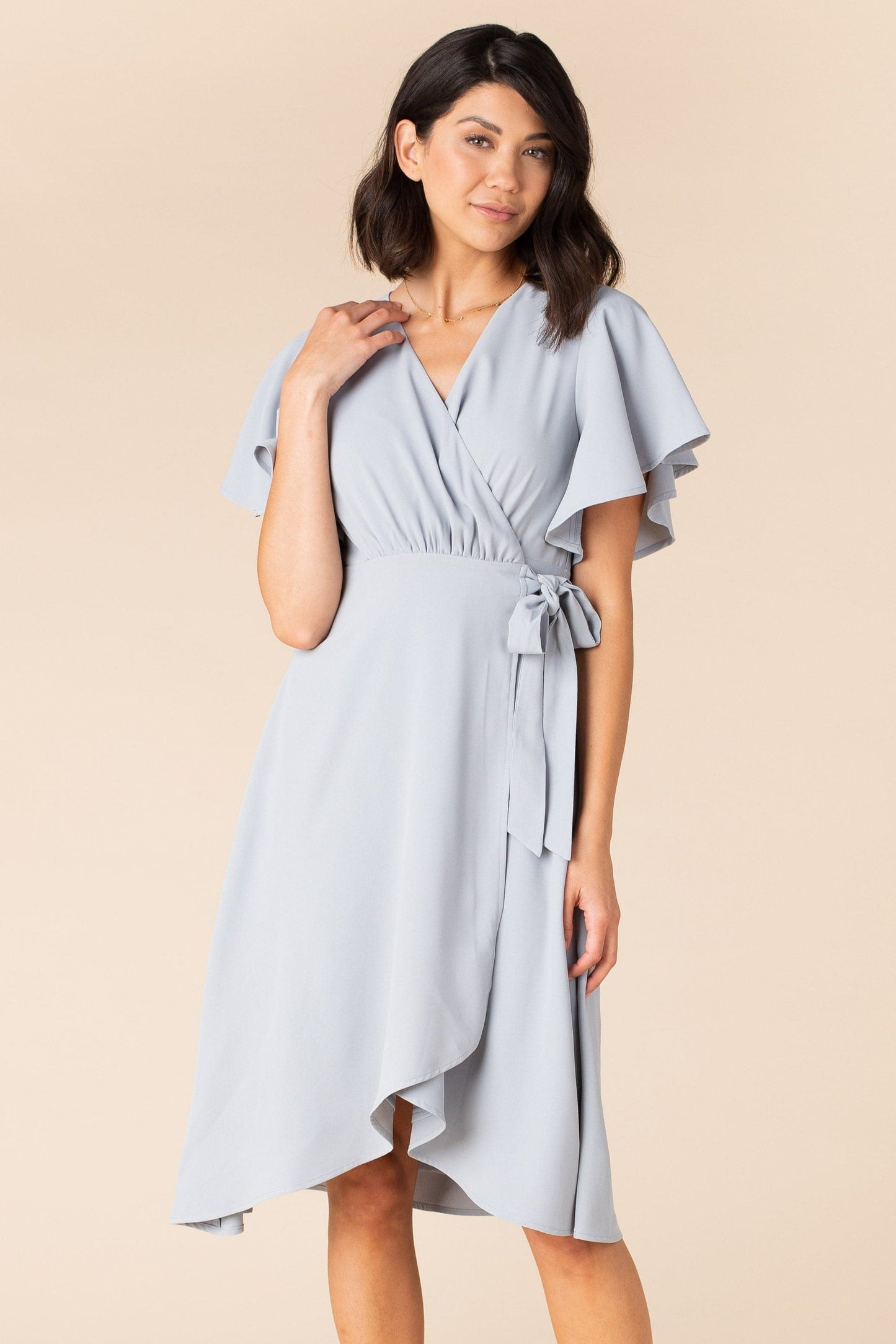 Daphne Tulip Wrap Dress - Dusty blue Bridesmaid Dress Arbor 