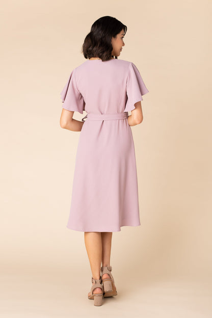 Back view of mauve bridesmaid dress