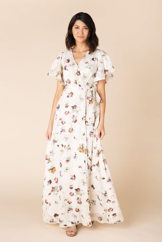 Annabelle Wrap Dress - Ivory Modest floral bridesmaid maxi dress 