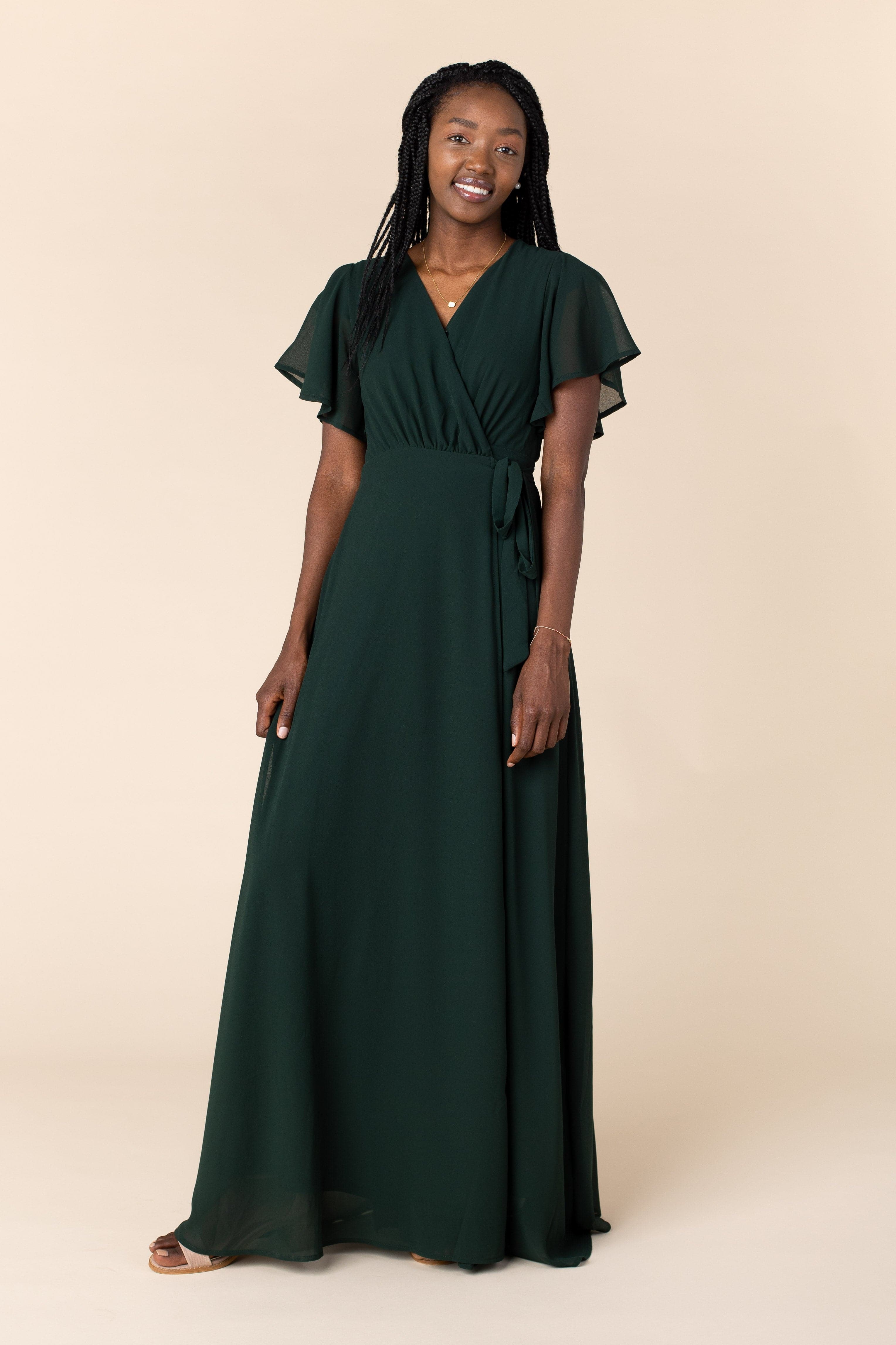 Long sleeve forest hot sale green bridesmaid dresses