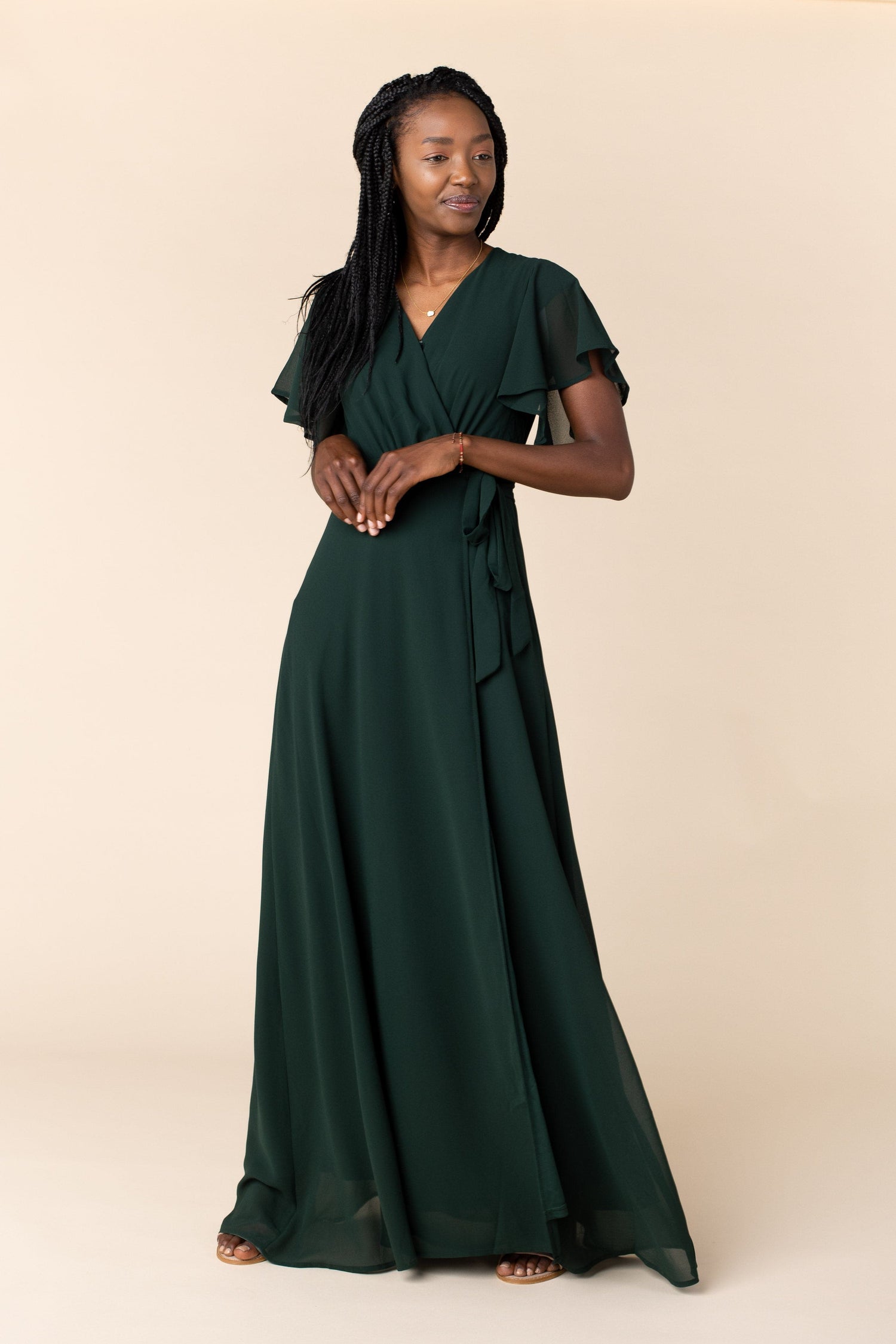 Modest forest green bridesmaid maxi dress 