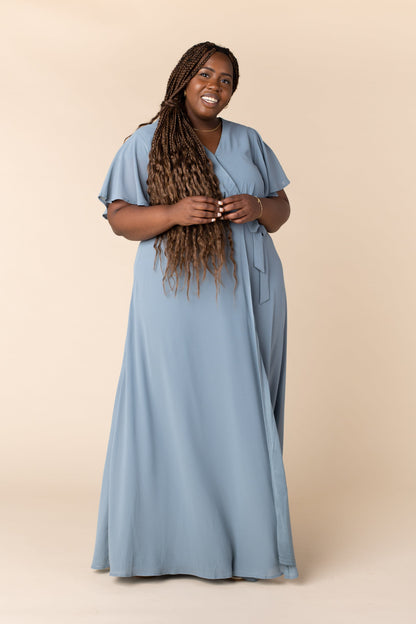 Naples plus size dusty blue chiffon bridesmaid maxi