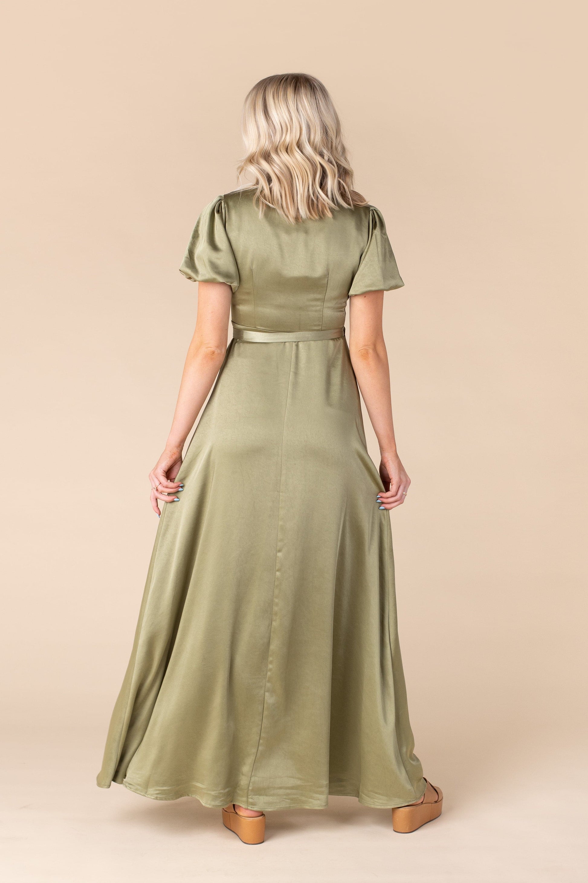 Ava Satin Dress - Moss Bridesmaid Dress Arbor 