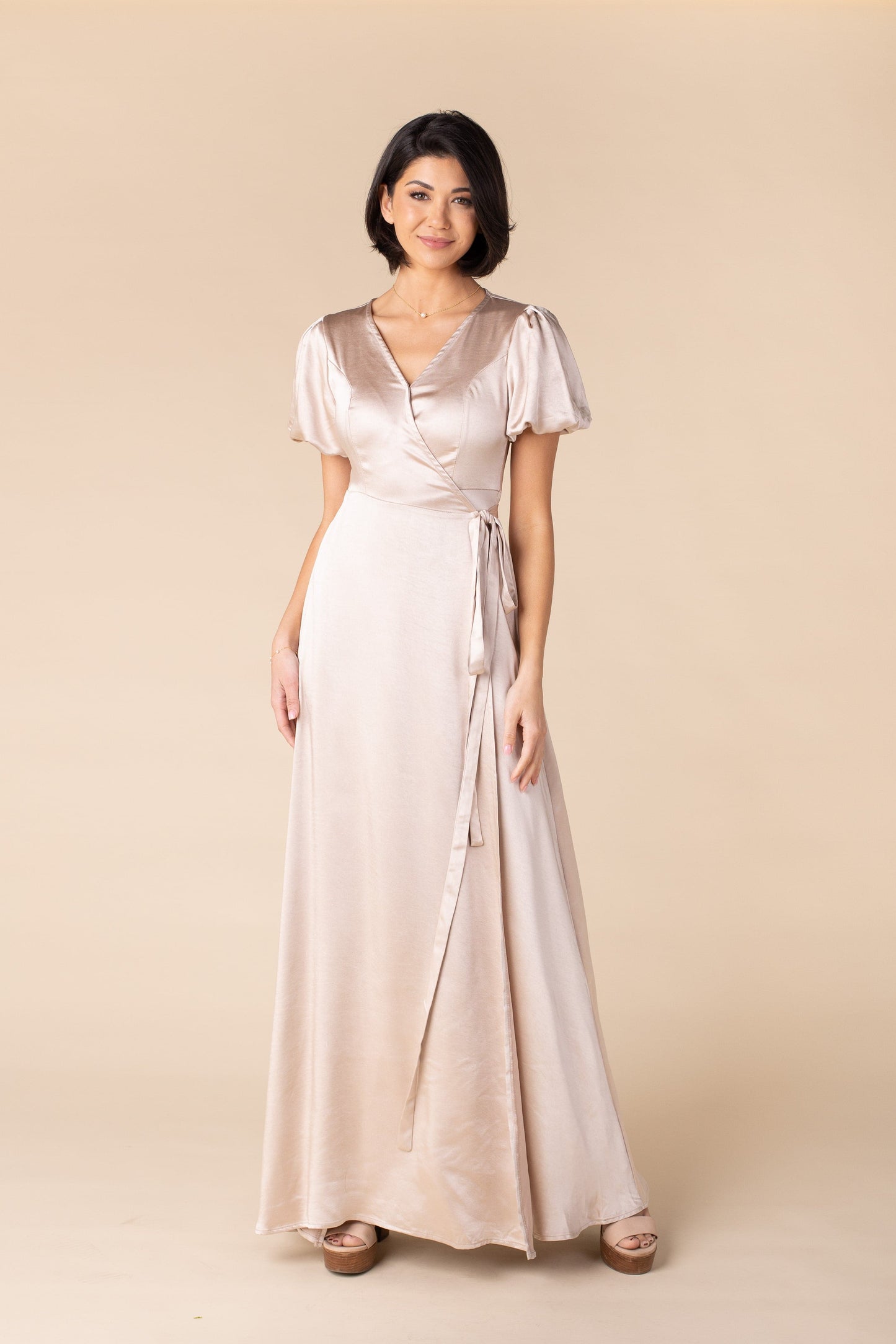 Ava Satin Dress - Champagne Bridesmaid Dress Arbor 