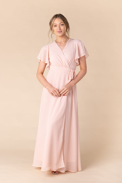 Naples modest peach blush wrap maxi dress