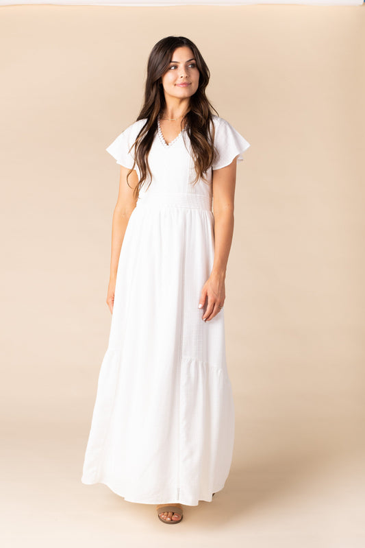 All in the Details Dress Modest all white maxi