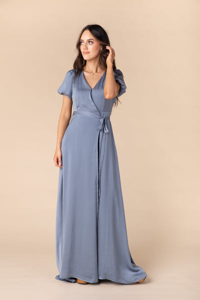 Mila Satin Dress - Dusty Blue – Called to Surf