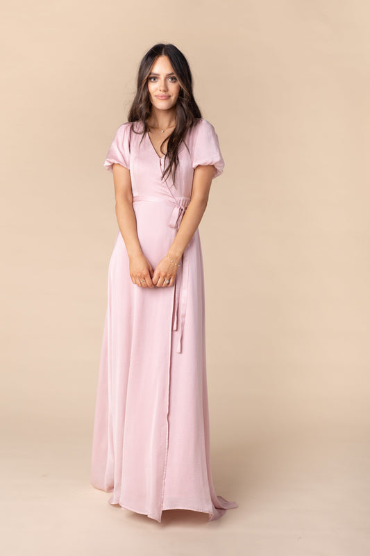 Mila Satin Dress - Dusty Pink Modest bridesmaid dress