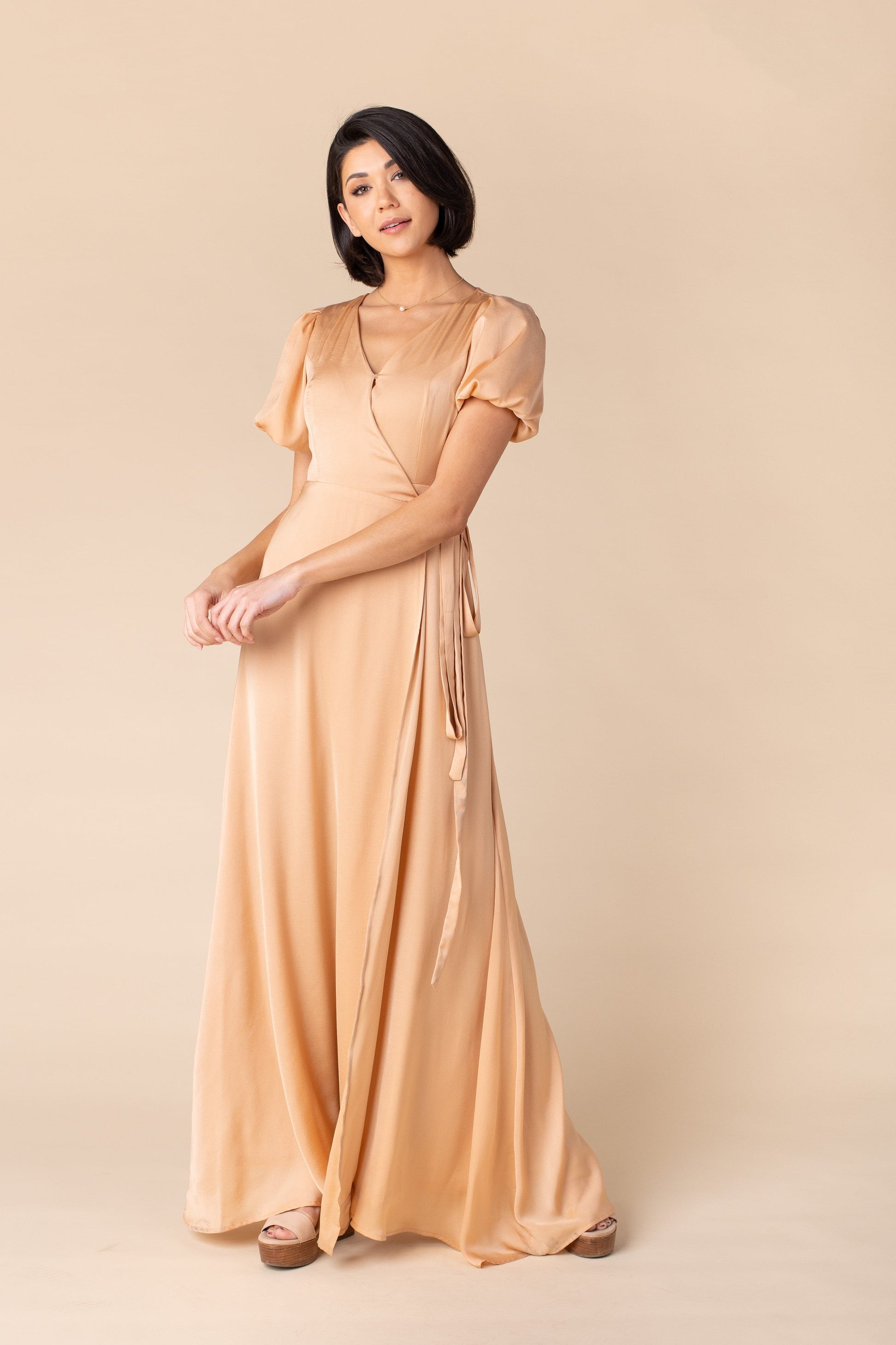 Mila Satin Dress - Peach Bridesmaid Dress Arbor 