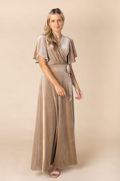 Arbor modest wrap velvet maxi dress 