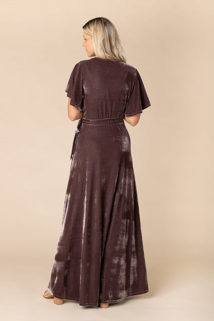 Back view of purple velvet maxi