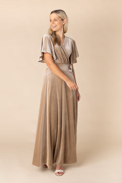 Honey gold soft velvet maxi dress