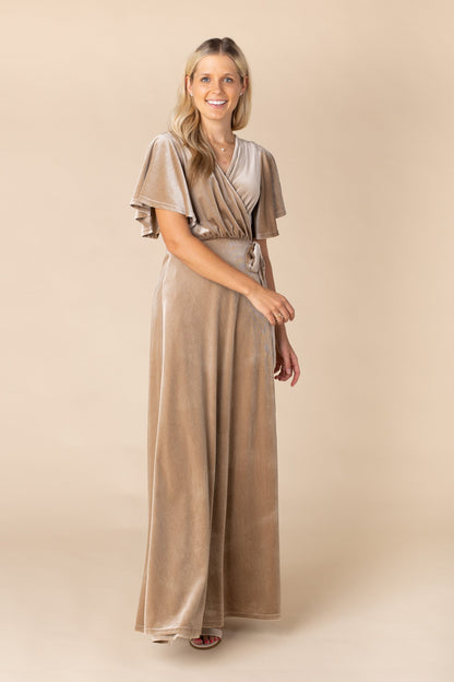 Arbor velvet honey gold maxi dress