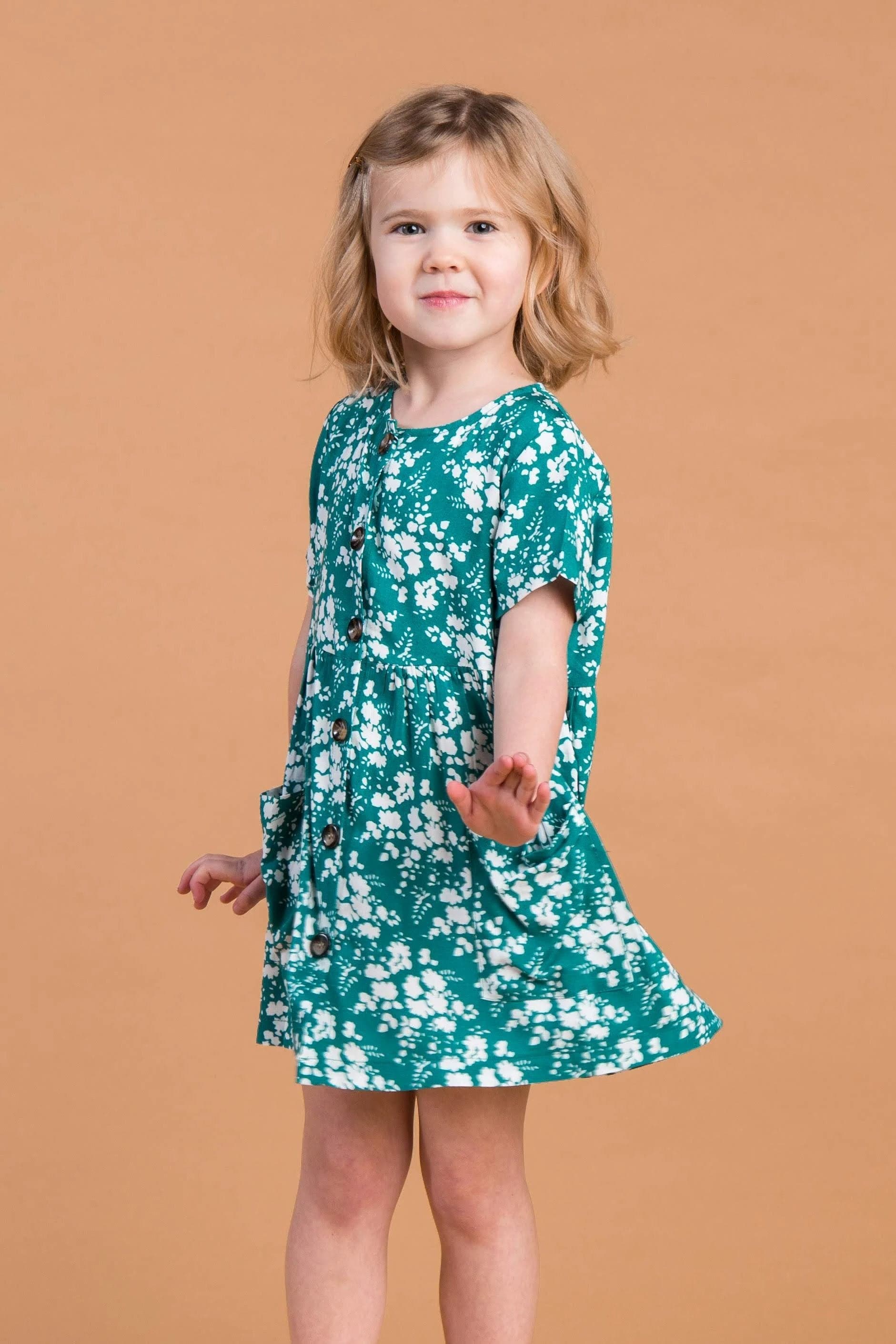 Abigail Button-Up Baby Doll Dress GIRL'S DRESS brass & roe L - 8/9 Green 